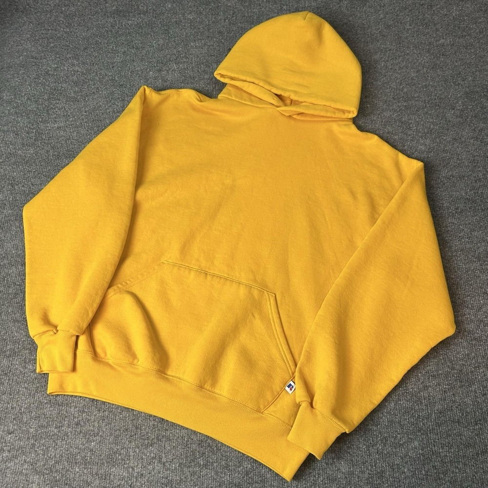 Vintage Russell Athletic Hoodie Mens Large Yellow Made USA Pullover Sweatshirt